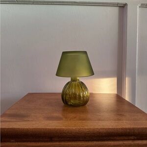 Small olive Glass Table Candle Holder